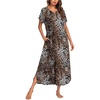 image:imageEkouaer Long Nightgown Womens Loungewear Short Sleeve Sleepwear Full Length Sleep Shirt with PocketsBrown Leopard Print