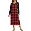 image:imageEkouaer Long Sleeve Nightgowns for Women Calf Length Sleep Shirts Crew Neck Soft Nightshirts SXXLRed Black Plaid