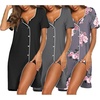 image:imageEkouaer Nightgowns for Women 3 Pack Sleep Shirts Button Down Pajama Dress Short Sleeve Nightshirt Sleepwear NightdressBlackGreyGrey Pink Floral