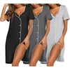 image:imageEkouaer Nightgowns for Women 3 Pack Sleep Shirts Button Down Pajama Dress Short Sleeve Nightshirt Sleepwear NightdressBlackGreyGrey Stripe
