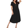 image:imageEkouaer Nightgowns for Women Bamboo Viscose Long Night Gown Short Sleeve Moo Moos V Neck Sleep Shirts Pleated House DressBlack