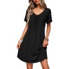 image:imageEkouaer Nightgowns for Women Bamboo Viscose Night Gowns Short Sleeve Sleep Shirt Pleated V Neck House Dress Soft Night ShirtsBlack