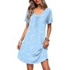 image:imageEkouaer Nightgowns for Women Bamboo Viscose Night Gowns Short Sleeve Sleep Shirt Pleated V Neck House Dress Soft Night ShirtsBlue Ocean