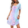 image:imageEkouaer Nightgowns for Women Bamboo Viscose Night Gowns Short Sleeve Sleep Shirt Pleated V Neck House Dress Soft Night ShirtsTiedye
