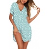image:imageEkouaer Nightgowns for Women Button Down Night Gowns Short Sleeve Sleep Shirt V Neck Nightshirt Soft Sleepwear Pajams DressGreen Floral