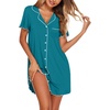 image:imageEkouaer Nightgowns for Women Button Down Sleep Shirt Short Sleeve NightShirts Boyfriend Sleepdress Soft Pajama DressBlue Green