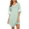 image:imageEkouaer Nightgowns for Women Cotton Night Gown Short Sleeve Sleepwear V Neck Color Block Sleep Shirts Ladies Night ShirtsAlight Green