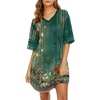 image:imageEkouaer Nightgowns for Women Cotton Night Gown Short Sleeve Sleepwear V Neck Color Block Sleep Shirts Ladies Night ShirtsBgreen Flower