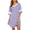 image:imageEkouaer Nightgowns for Women Cotton Night Gown Short Sleeve Sleepwear V Neck Color Block Sleep Shirts Ladies Night ShirtsBpurple Floral