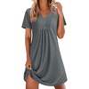 image:imageEkouaer Nightgowns for Women Cotton Night Gowns Pleated Nightshirts Henley V Neck Sleepshirts Short Sleeve SleepwearGrey