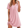 image:imageEkouaer Nightgowns for Women Cotton Night Gowns Pleated Nightshirts Henley V Neck Sleepshirts Short Sleeve SleepwearPink