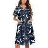 image:imageEkouaer Nightgowns for Women House Dress with Pockets Snap Front House Coat Short Sleeve Duster Moo Moos Sleepwear S3XLNavy Hawaiian Leaves