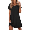 image:imageEkouaer Nightgowns for Women Lace Trim Night Gown Short Sleeve Sleep Shirts Ruffle Sleepwear V Neck Pleated Sleep DressBlack