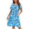 image:imageEkouaer Nightgowns for Women Short Sleeve House Dress with Pockets Pleated Soft Moomoo V Neck SleepwearAqua Multi
