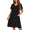 image:imageEkouaer Nightgowns for Women Short Sleeve House Dress with Pockets Pleated Soft Moomoo V Neck SleepwearBlack