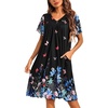 image:imageEkouaer Nightgowns for Women Short Sleeve House Dress with Pockets Pleated Soft Moomoo V Neck SleepwearBlack Butterfly Foral