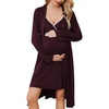 image:imageEkouaer Nursing gown and Robe Set Delivery Nightgown Maternity Pajamas Hospital Pregnancy Clothes Dark Burgundy Large