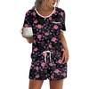 image:imageEkouaer Pajama Set for Women 2 Piece Lounge Set Short Sleeve Tops and Shorts Soft Sleepwear Chest PocketBlackpink Flower
