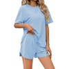 image:imageEkouaer Pajama Set for Women Bamboo Viscose Pjs Set Ultra Soft Short Sleeve Sleepwear 2 Piece Lounge Sets SXXLLight Blue
