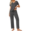 image:imageEkouaer Pajamas for Women Set 2 Piece Lounge Set Soft Pajama Sets Short Sleeve and Pants Pj Sets Loose Sleepwear with PocketsDeep Grey