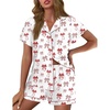 image:imageEkouaer Pajamas for Women Set Button Up Pjs Short Sleeve Ruffle Sleepwear Notch Collar Bride Soft Pj Lounge Sets SXXLRed Bow Tie