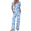 image:imageEkouaer Pajamas for Women Set Button Up Soft Pjs Short Sleeve 2 Piece Lounge Sets Comfy SleepwearBlue Bow Tie