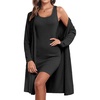image:imageEkouaer Robe Sets for Women Sleepwear Rib Knit Bodycon Nightgown with Robes Set 2 Piece Soft Lightweight Loungewear