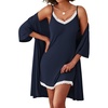 image:imageEkouaer Robes Womens Nightgown and Robe Set 2 Piece Sexy Lace Spaghetti Strap Lightweight Sleepwear with Pockets SXXLNavy Blue