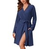 image:imageEkouaer Robes for Women Short Knit Bathrobe Lightweight Kimono Robe Knee Length Loungewear SXXLNavy Blue