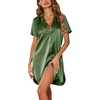 image:imageEkouaer Satin Nightshirt for Women Button Down Nightgown Silk Short Sleeve Sleepshirt Notch Collar Sleepwear S3XLArmy Green