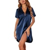 image:imageEkouaer Satin Nightshirt for Women Button Down Nightgown Silk Short Sleeve Sleepshirt Notch Collar Sleepwear S3XLNavy Blue