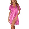 image:imageEkouaer Satin Nightshirt for Women Button Down Nightgown Silk Short Sleeve Sleepshirt Notch Collar Sleepwear S3XLPink Leopard