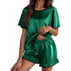 image:imageEkouaer Satin Pajama Set for Women 2 Piece Silk Pjs Soft Short Sleeve Sleepwear Top with Ruffle Shorts SXXLDeep Green