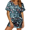 image:imageEkouaer Silk Pajama for Women Short Sleeve Satin Pj Set Two Piece Soft Sleepwear Loungewear SXXLDark Blue Cat  Heart