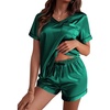 image:imageEkouaer Silk Pajama for Women Short Sleeve Satin Pj Set Two Piece Soft Sleepwear Loungewear SXXLGreen