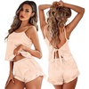 image:imageEkouaer Silk Pajamas Set Women Satin Sleepwear Ruffled Camisole Shorts Pjs Nightwear XXL Beige