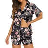image:imageEkouaer Silk Pajamas for Women Short Sleeve Sleepwear Soft Button Down Loungewear 2 Piece Satin Pjs Shorts SetFloral Black Pink