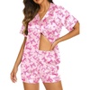 image:imageEkouaer Silk Pajamas for Women Short Sleeve Sleepwear Soft Button Down Loungewear 2 Piece Satin Pjs Shorts SetPink Bow Knot