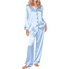 image:imageEkouaer Silk Satin Pajama Set for Womens Button Up Long Sleeve Pjs Sleepwear Soft 2 Piece Loungewear SXXLLight Blue