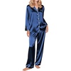 image:imageEkouaer Silk Satin Pajama Set for Womens Button Up Long Sleeve Pjs Sleepwear Soft 2 Piece Loungewear SXXLNavy Blue
