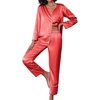 image:imageEkouaer Silk Satin Pajamas 2 Piece Long Sleeve V Neck Shirt with Pants Pj Sets Silky Sleepwear Loungewear for WomenRed
