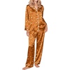 image:imageEkouaer Silk Satin Pajamas for Women Teddy Bear Pjs Set Button Down Long Sleeve Loungewear Cute Sleepwear Brown Teddy M