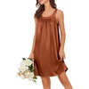 image:imageEkouaer Silky Satin Nightgown for Women Sleeveless Sleepwear Tank O Neck Night Shirts Pleated Sleepshirt Casual Dress S3XLCamel