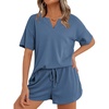 image:imageEkouaer Waffle Knit Lounge Sets for Women 2 Piece Outfits Short Sleeve Top and Shorts Pajama Sets Tracksuit Sweatsuits SXXL