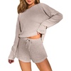 image:imageEkouaer Waffle Knit Pajama Sets for Women Solid Lounge Sets Long Sleeve Top and Shorts Pjs SXXL