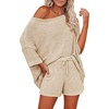 image:imageEkouaer Women 2 Piece Outfits Sweater Sets Off Shoulder Knit Pajama Set 34 Sleeve Tops Drawstring Waist Shorts Suits