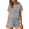 image:imageEkouaer Women 2 Piece Pajama Sets Crew Neck Pjs Soft Short Sleeve Top and Shorts Sleepwear Summer Lounge Set