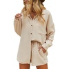 image:imageEkouaer Women 2 Piece Sets Lounge Sets Summer Outfits Button Down Shirts and Casual Shorts with Pockets