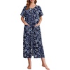 image:imageEkouaer Women Long House Coat Zipper Front Robes Full Length Nightgowns with Pockets Striped Loungewear S4XLDark Blue Flower