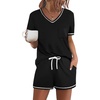 image:imageEkouaer Women Pajama Set Short Sleeve Comfy Pjs Sets 2 Piece Lounge Set with Pockets Black Large